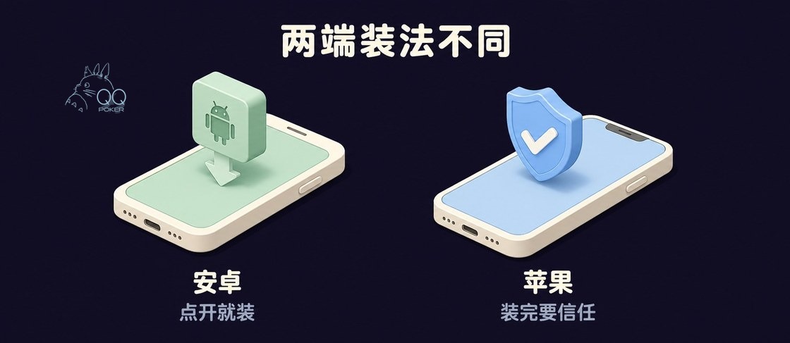 qqpk安卓与qqpk iOS装法对照:安卓点开就装,苹果装完还要信任